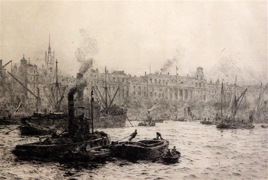William Lionel Wyllie (1851-1931) The Customs House on the Thames 10 x 14.5in.